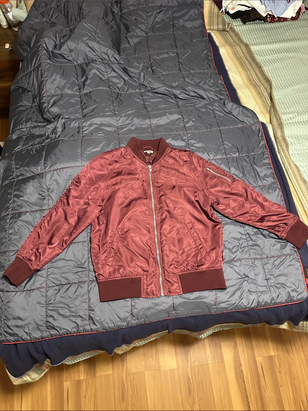silence + noise Women’s Burgundy Satin Bomber Jacket